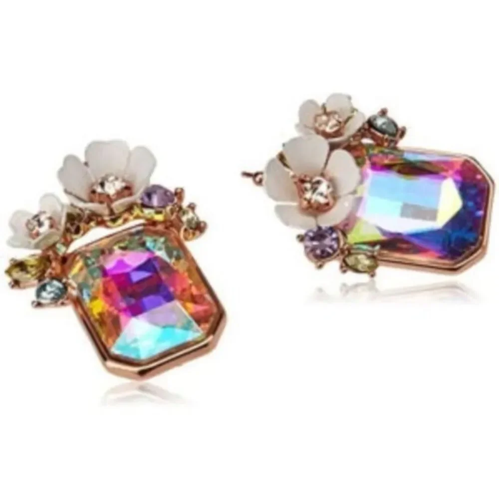 Betsey Johnson Flower Vintage Crystal Cluster Stone Drop Women Earring